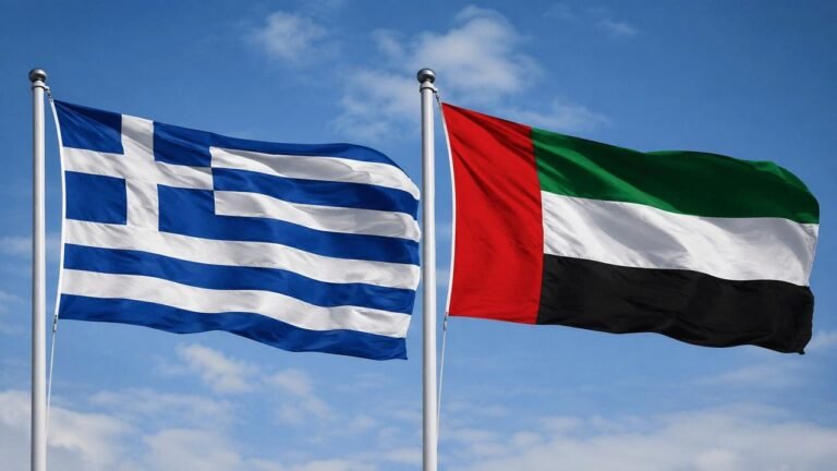 Σημαίες Ελλάδας και Ηνωμένων Αραβικών Εμιράτων για τη στρατηγική αμυντική συμφωνία.